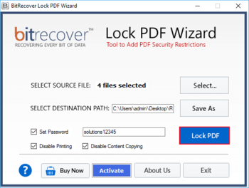 BitRecover Lock PDF Wizard screenshot