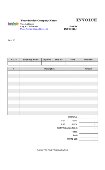 Blank Service Invoice Template screenshot