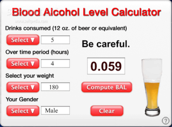 Blood Alcohol Level Calculator screenshot