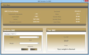 BMI Calculator for MEN screenshot
