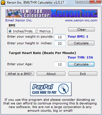 BMI / THR Calculator screenshot