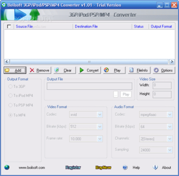 Boilsoft 3GP/iPod/PSP/MP4 Converter screenshot