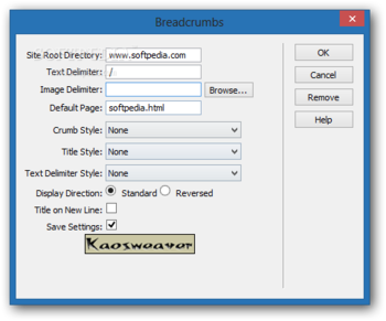 Breadcrumbs for Dreamweaver screenshot 2