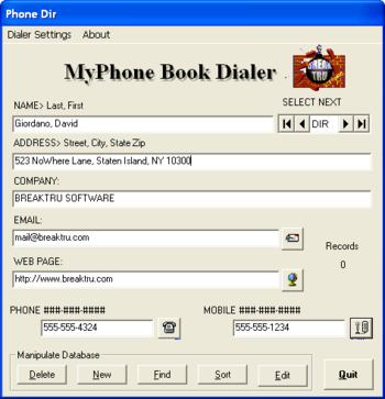 BREAKTRU MyPhone Book Dialer screenshot