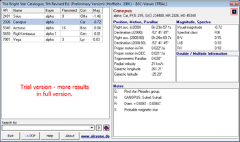 Bright Star Catalogue Viewer screenshot
