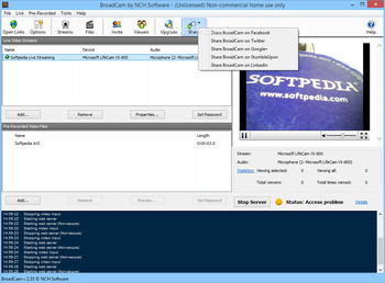 BroadCam Video Streaming Server screenshot