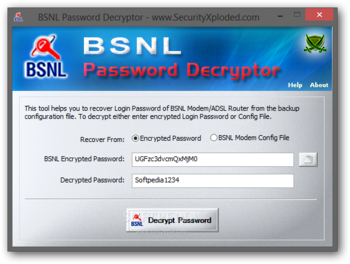 BSNL Password Decryptor screenshot