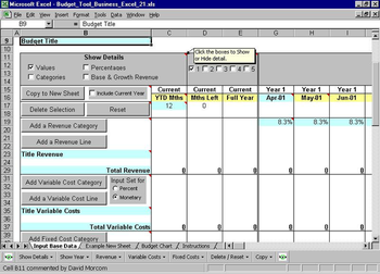 Budget Tool Business Excel screenshot