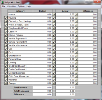 Budget Worksheet screenshot