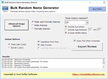 Bulk Random Name Generator screenshot