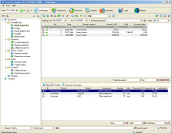 Business management software screenshot