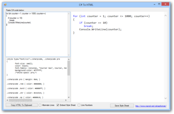 C# to HTML screenshot