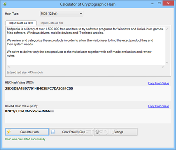 Calculator of Cryptographic Hash screenshot