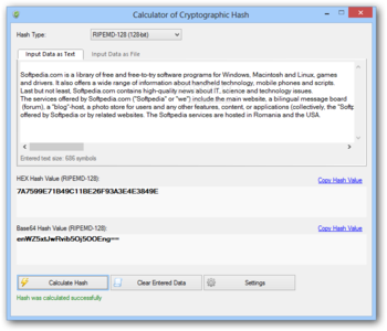 Calculator of Cryptographic Hash Portable screenshot