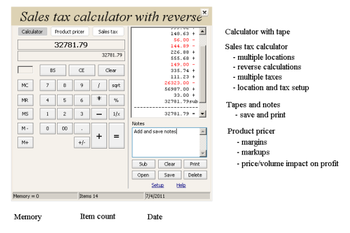 Calculator with tape and sales tax screenshot