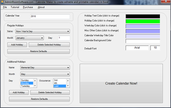 Calendar Maker to create editable and printable calendars in Excel screenshot
