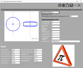 Catalyst geometrical properties calculator screenshot