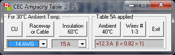 CEC Ampacity Calculator screenshot