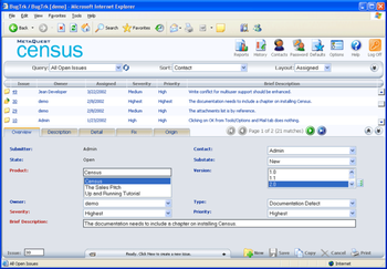 Census Bug Tracking and Defect Tracking screenshot