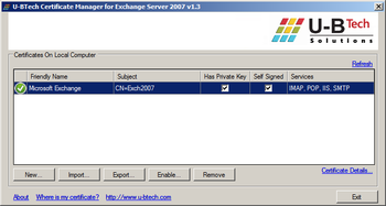 Certificate Manager for Exchange Server 2007 screenshot