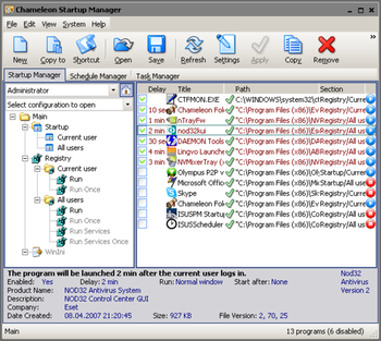 Chameleon Startup Manager screenshot