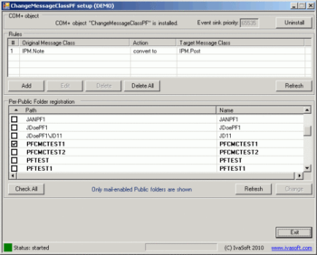 ChangeMessageClassPF for Exchange 2007 screenshot