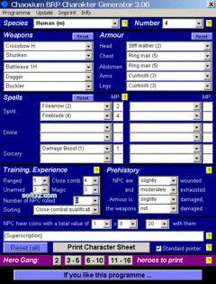 Chaosium BRP Character Generator screenshot