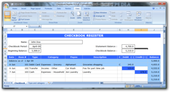 Checkbook Register screenshot