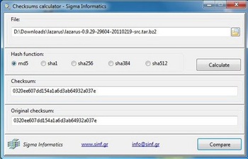 Checksums calculator screenshot