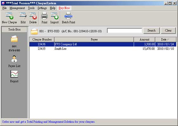 ChequeSystem Cheque Printing Software screenshot 2