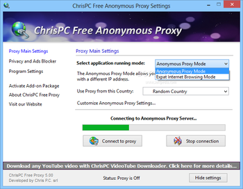 ChrisPC Free Anonymous Proxy screenshot