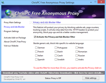 ChrisPC Free Anonymous Proxy screenshot 2
