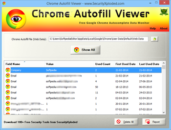 Chrome Autofill Viewer screenshot