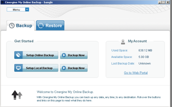 Cinergine Mobile Online Backup screenshot