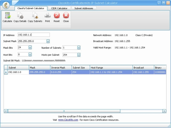 CiscoKits CCNA Subnet Calculator screenshot