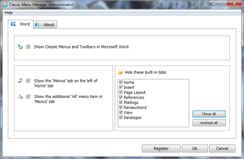 Classic Menu for Word 2010 screenshot
