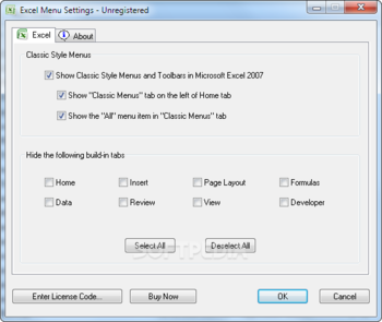 Classic Style Menus and Toolbars for Microsoft Excel 2007 screenshot 3