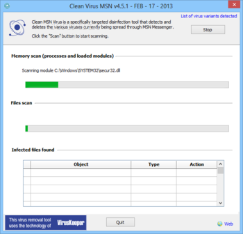 Clean Virus MSN screenshot