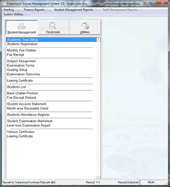 Cleantouch School Management System screenshot