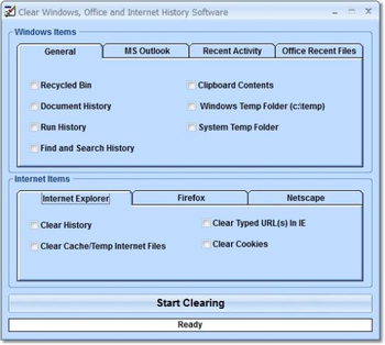 Clear Windows, Office and Internet History Software screenshot