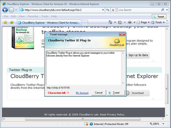 CloudBerry Twitter plug-in for IE screenshot