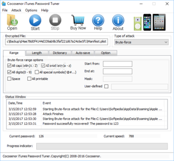 Cocosenor iTunes Password Tuner screenshot