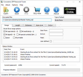 Cocosenor ZIP Password Tuner screenshot