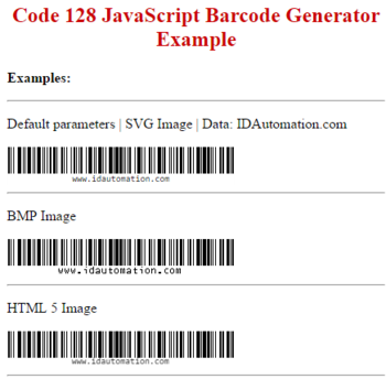 Code-128 & GS1-128 JavaScript Generator screenshot