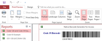 Code 39 Native Microsoft Access Barcode Generator screenshot