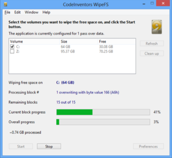 CodeInventors WipeFS screenshot 2