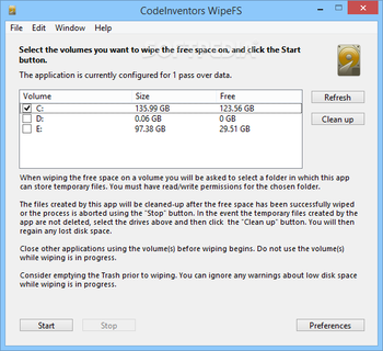 CodeInventors WipeFS screenshot