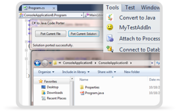 CodePorting C#2Java Visual Studio Addin screenshot