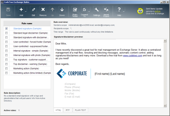 CodeTwo Exchange Rules 2013 screenshot