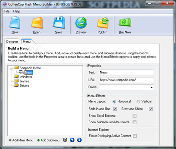 CoffeeCup Flash Menu Builder screenshot 2
